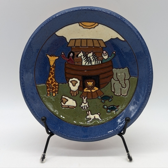 Vintage Earthen Vessel Potters Noahs Ark Earthenware Decorative Plate - Picture 1 of 9